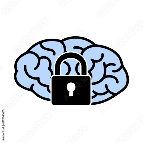脳と南京錠のアイコン ― 思考のブロック