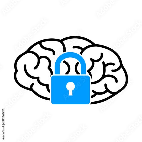 脳と南京錠のアイコン ― 思考のブロック