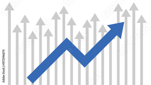 Blue Business Arrow Rising Up Leading Multiple Grey Arrows Representing Simultaneous Profit Growth and Market Expansion