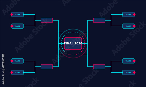 Hand-drawn sports tournament bracket infographic for 2026 championship playoffs with eight competing teams in a dark authentic illustration