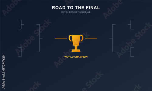 Hand-drawn tournament bracket infographic template showing road to final match featuring a golden world champion trophy authentic illustration