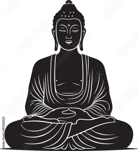 Black and white buddha statue in lotus position silhouette