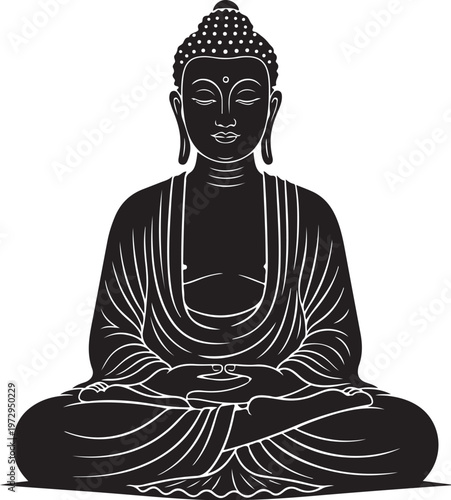 Black and white buddha statue in meditation pose yoga