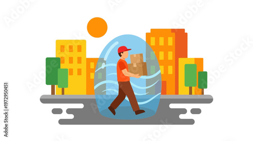 Safe City Delivery Concept Illustration with Courier in Bubble