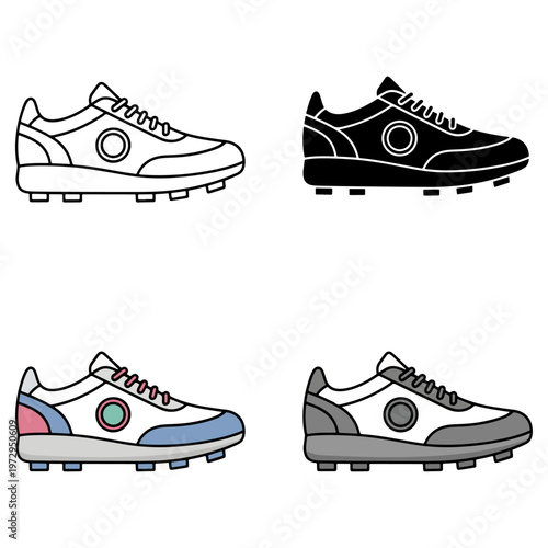 soccer cleats outline and colored vector illustration flat design
