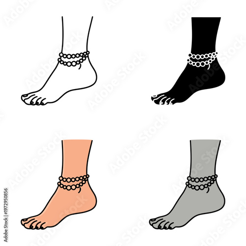 Fotografie ankle chain jewelry vector illustration with different styles