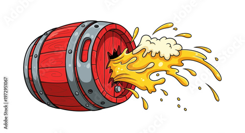 Wooden Beer Barrel Spilling Frothy Ale