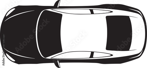 Black and white down view of a car vehicle aerial view