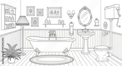 Elegant Bathroom Interior with Clawfoot Tub and Decorative Accents.