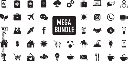 Black and white set with mega bundle label symbols