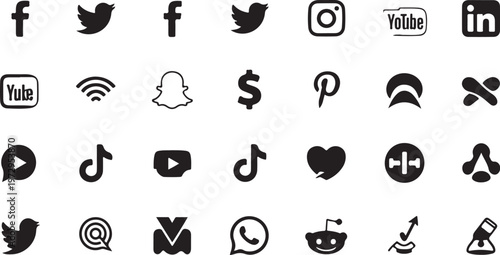 Black and white social media on white background facebook