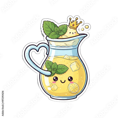 Cheerful lemonade pitcher with mint crown