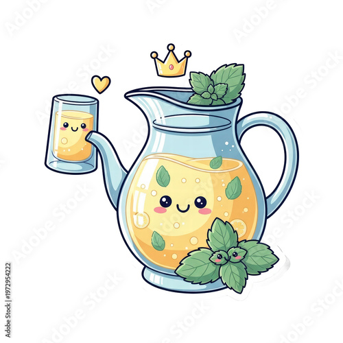 Cheerful mint lemonade pitcher with crown