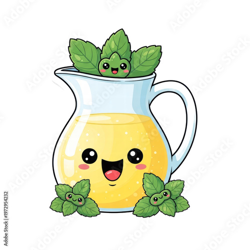 Happy mint lemonade pitcher illustration