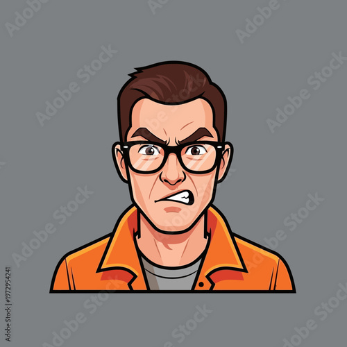 Angry Cartoon Man Wearing Glasses.