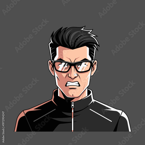 Angry Young Man Wearing Black Jacket.