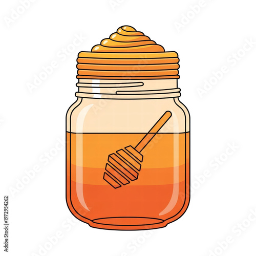 Illustrated honey jar with dipper