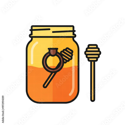 Honey jar with honey dipper illustration