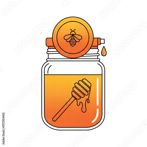 Honey jar with dipper and bee emblem