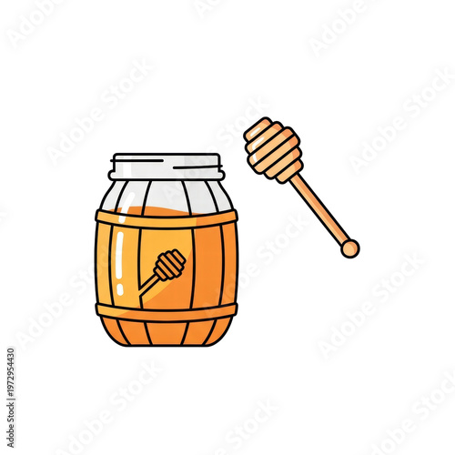Honey jar and dipper illustration