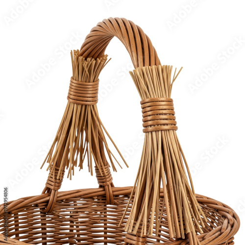 Woven wicker basket handle detail