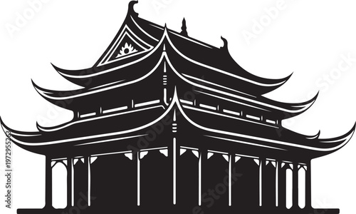Black chinese pagoda building silhouette