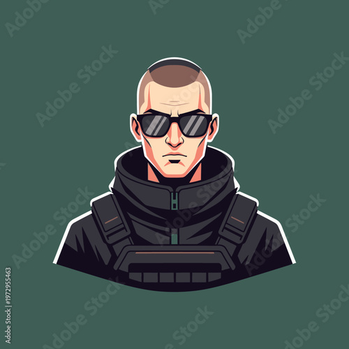 Illustration of a man wearing sunglasses.