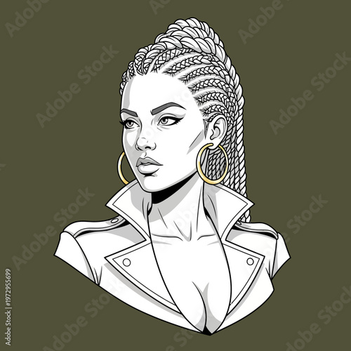 Illustration of a woman with braids.