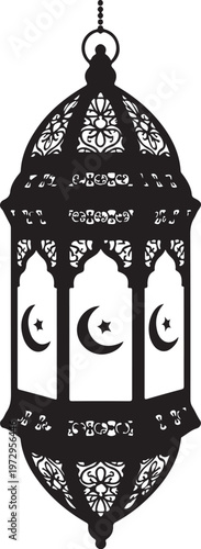 Black hanging lantern with crescent moons and stars