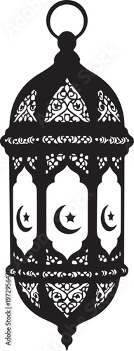 Black lantern with crescent moon and star silhouette