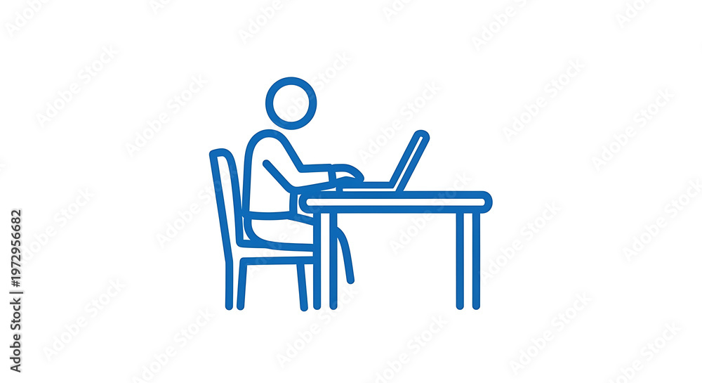 Fototapeta premium Person Sitting at Table Using Laptop Icon