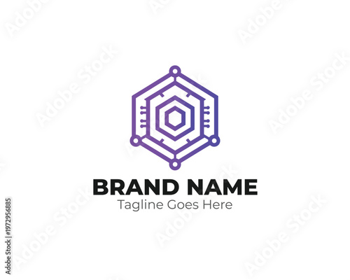 Geometric tech hexagon network data logo
