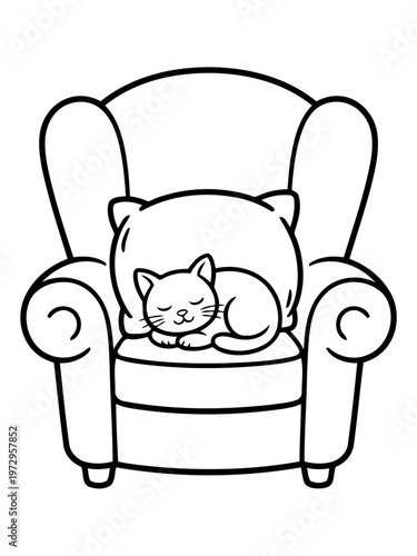 Cat's Cozy Slumber: A peacefully sleeping cat rests comfortably on a plush armchair, embodying tranquility and the sweet simplicity of a moment of calm.
