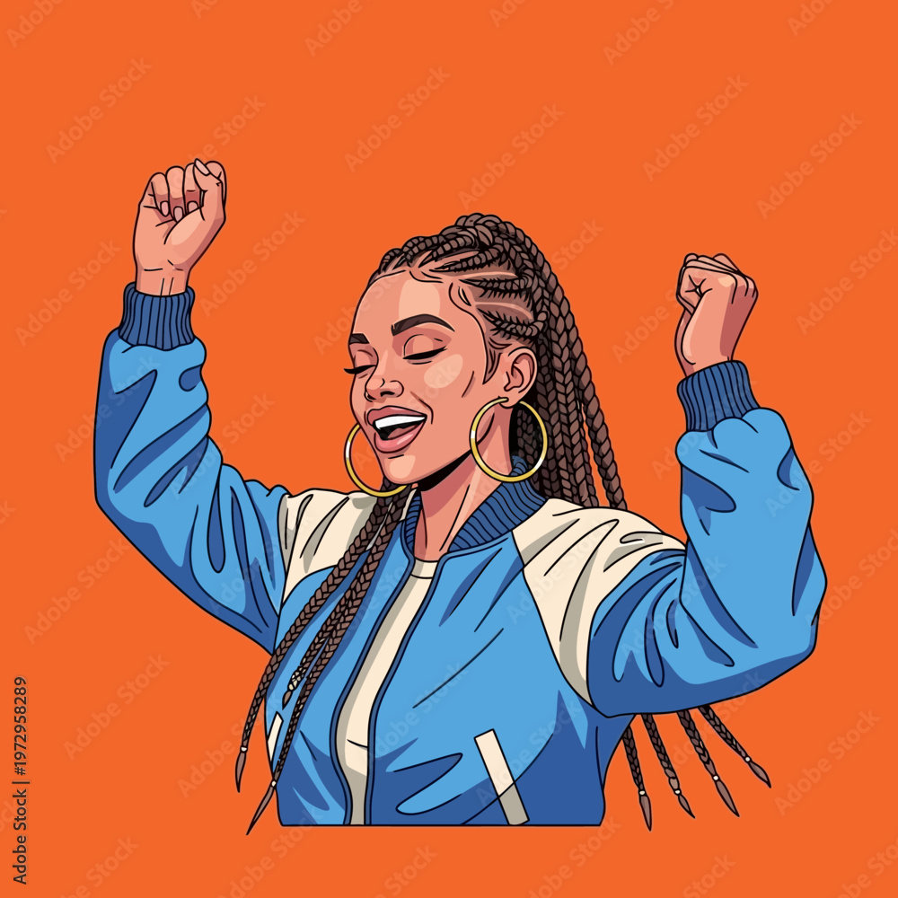 Fototapeta premium Young Woman with Braids Celebrating.