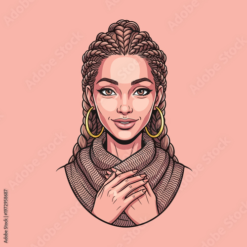 Woman with braids and gold earrings.