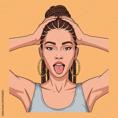 Woman with hands on head surprised.