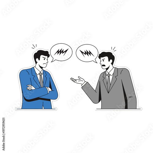 Businessmen arguing, conflict, disagreement, discussion, office dispute, communication breakdown