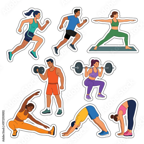 a group of people doing various exercises.
