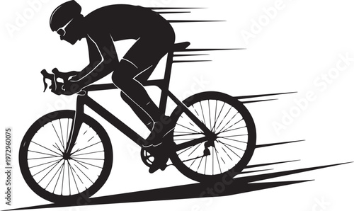 Black silhouette cyclist riding bicycle fast bike rider
