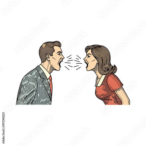 Couple Arguing, Man and Woman Shouting at Each Other, Conflict, Communication Breakdown