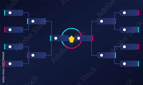 Hand-drawn digital sports tournament bracket interface layout with neon accents for competitive soccer league playoff championship authentic illustration