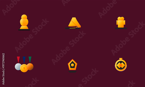 Hand-drawn golden football tournament trophies medals and sports achievement awards for championship winners featuring creative stylish authentic illustration