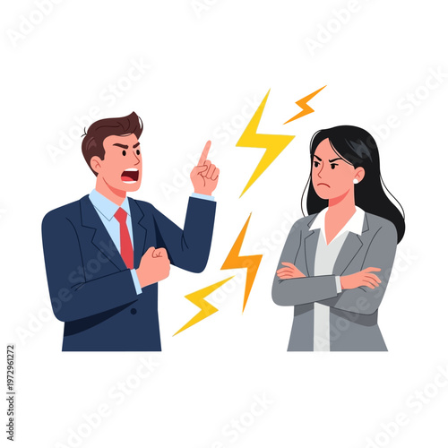 Angry businessman arguing with businesswoman, conflict, disagreement, stress, negative emotions