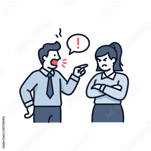Angry man arguing with woman, conflict, disagreement, business people, shouting, pointing finger, frustration