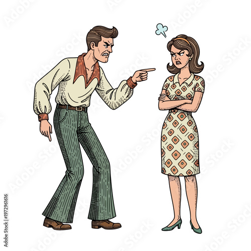 Angry Man Accusing Woman, Couple Arguing, Relationship Conflict, Domestic Dispute Illustration