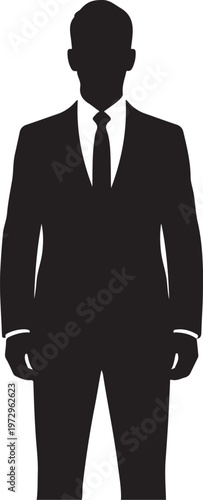 Black silhouette of a man in a suit white background