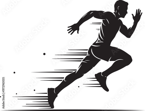Black silhouette of a man running with motion lines