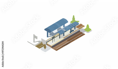 Isometric railway station tile with 45 degree shadows minimal city transport element for game and app design