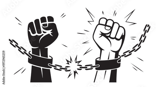 Breaking Free Fists with Chains Line Art for Freedom, Liberation and Resistance Concepts