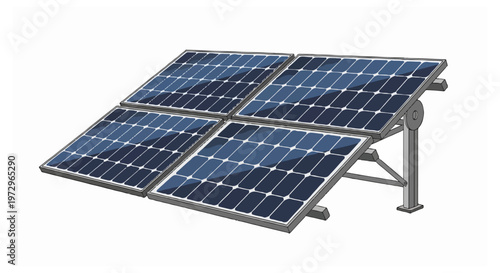 Four rectangular solar panels mounted on a grey metallic structure.